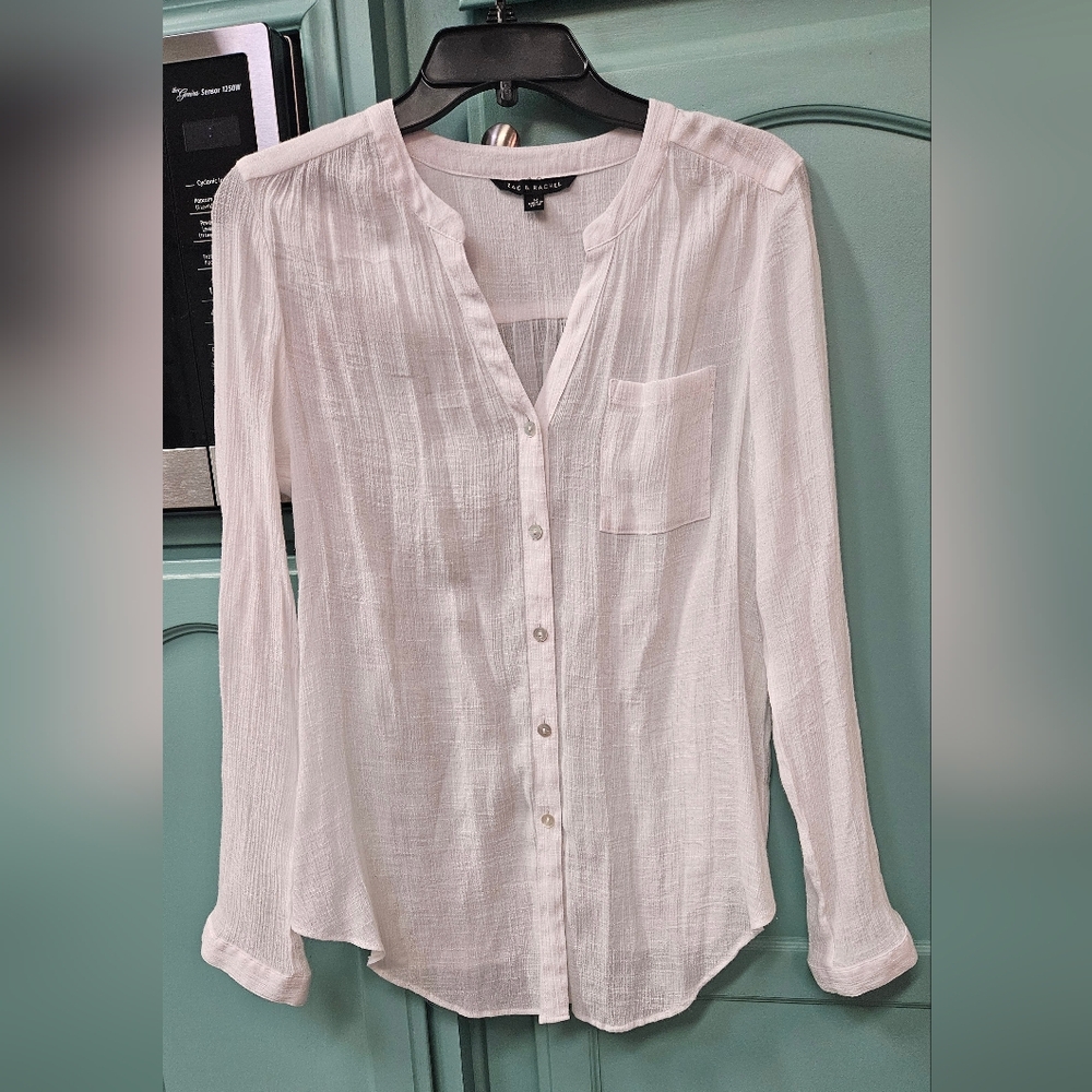 White Gauze Semi Sheer Button-Up Blouse